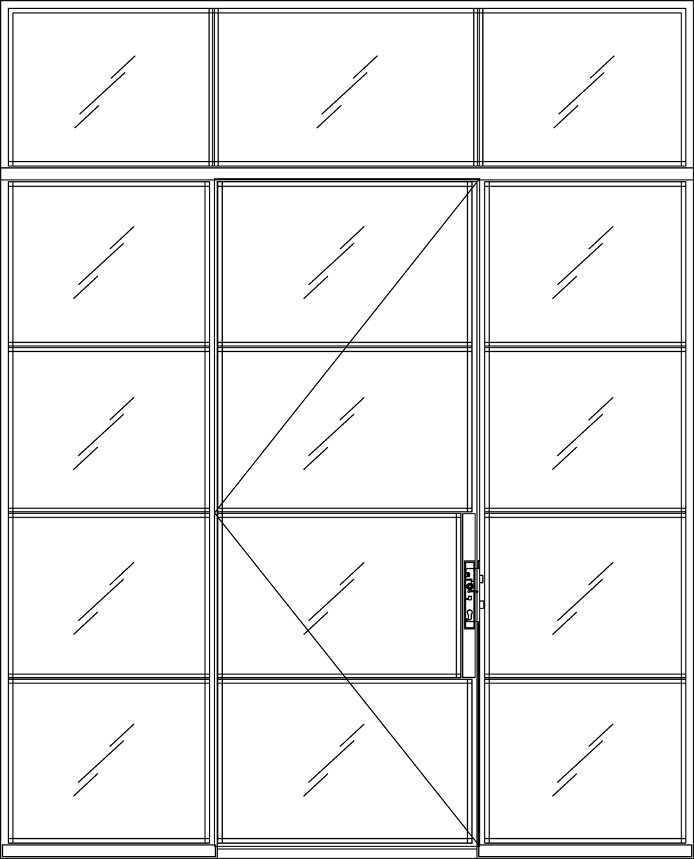 Diagram of Portella Single Door with Sidelite Transom Out-Swing